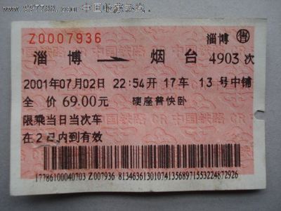 2001年淄博至烟台硬座普快卧2元火车票 跨越20年的收藏印记